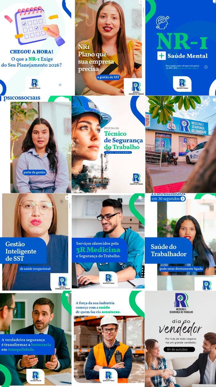 Feed do Instagram criado para a 3R Medicina e Segurança do Trabalho